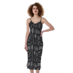 Doodle Lacrosse Pattern Print Slim Fit Midi Cami Dress