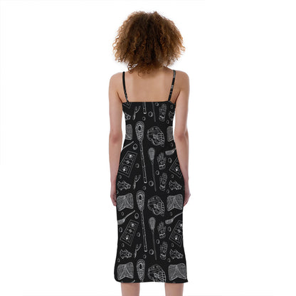 Doodle Lacrosse Pattern Print Slim Fit Midi Cami Dress