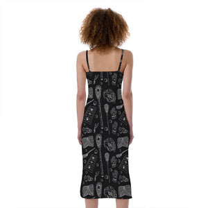 Doodle Lacrosse Pattern Print Slim Fit Midi Cami Dress