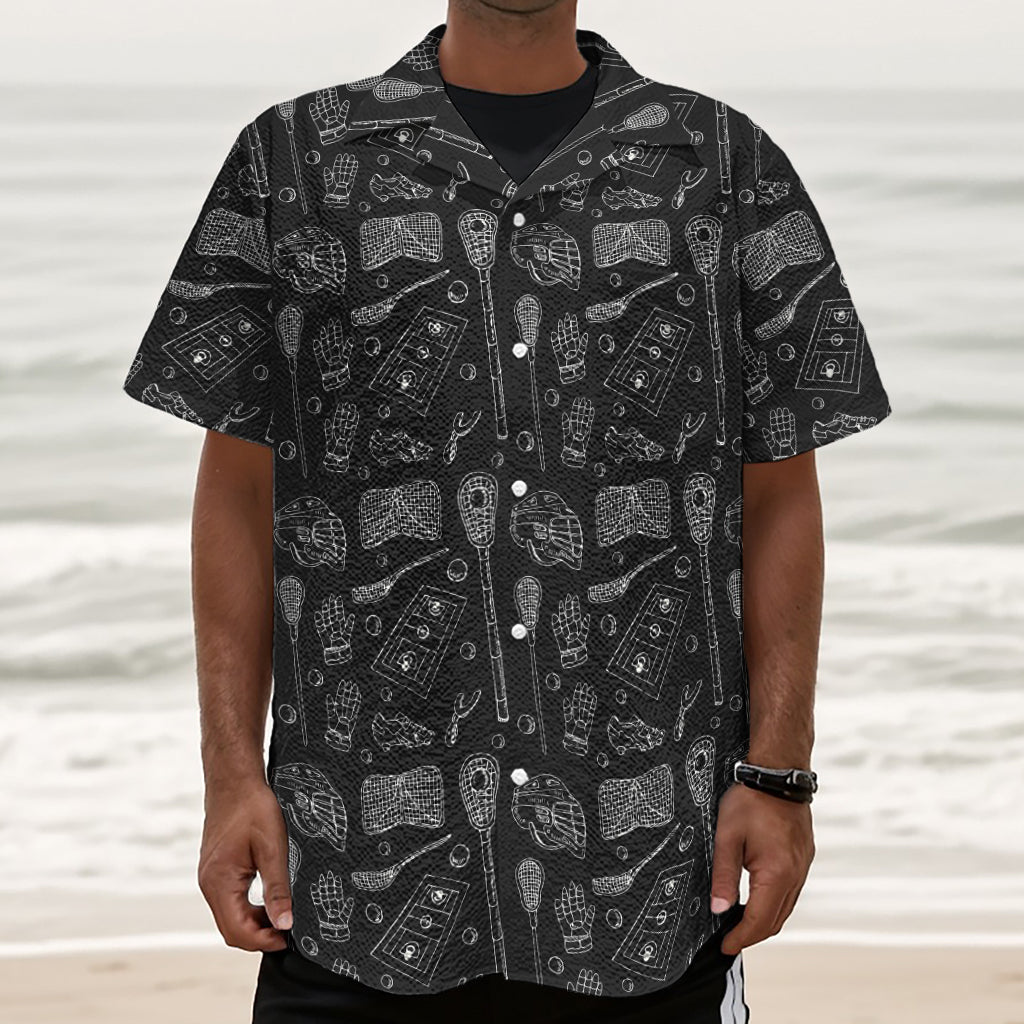 Doodle Lacrosse Pattern Print Textured Short Sleeve Shirt