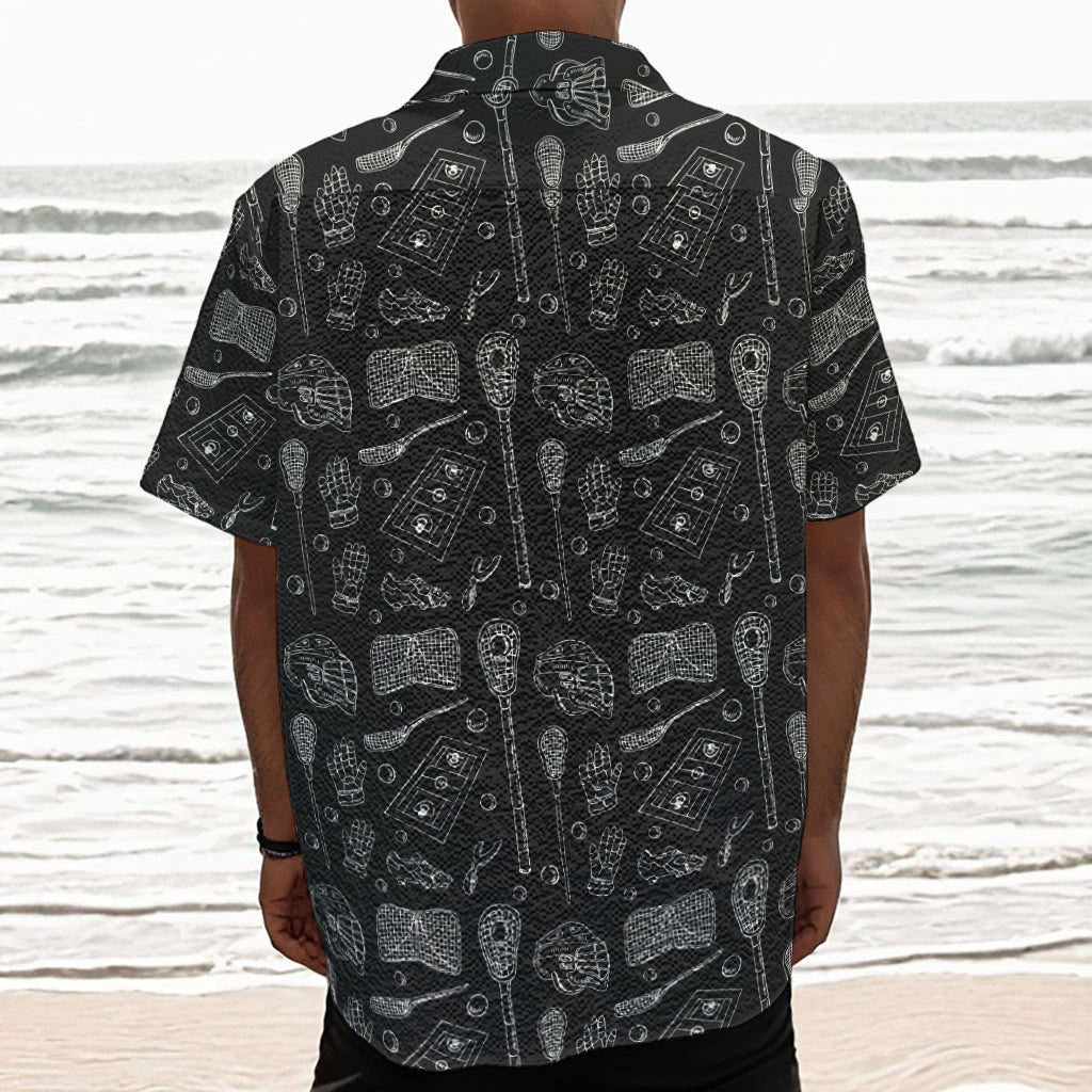 Doodle Lacrosse Pattern Print Textured Short Sleeve Shirt