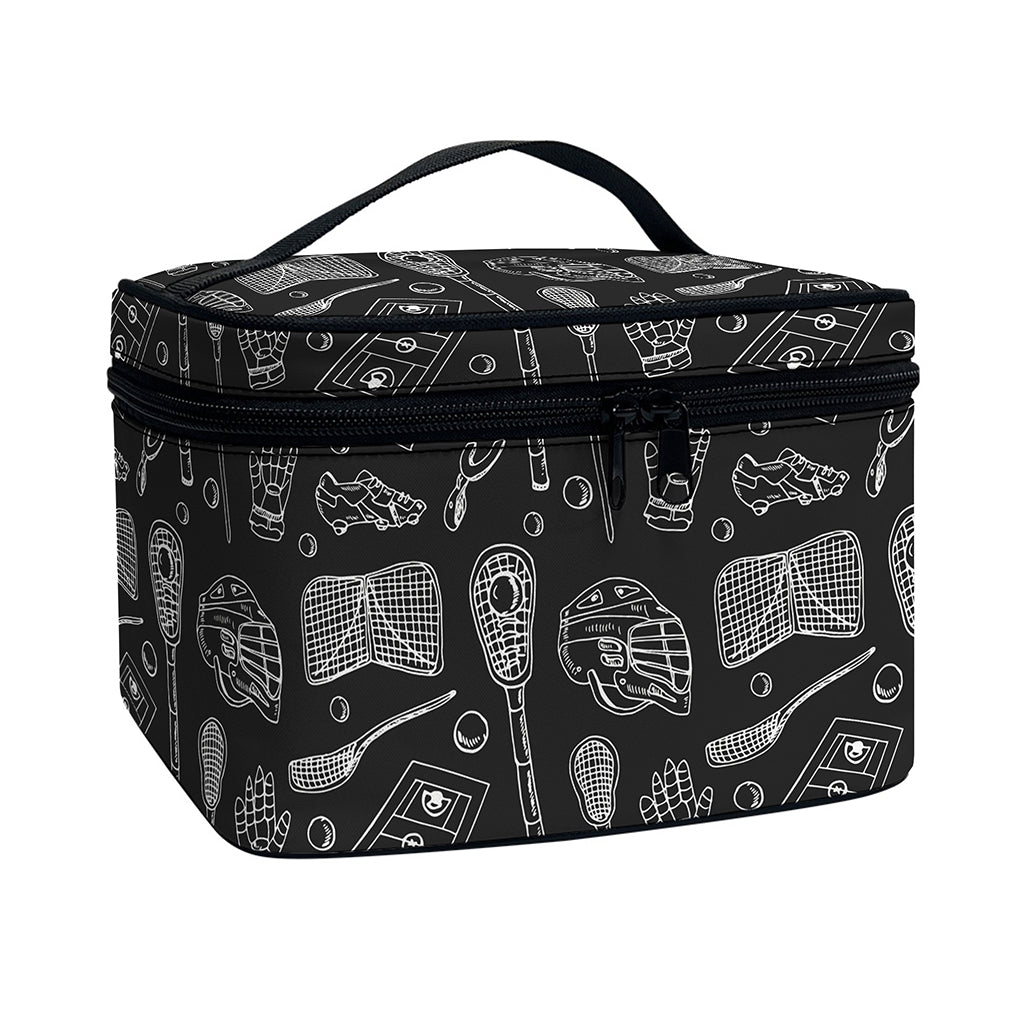 Doodle Lacrosse Pattern Print Travel Makeup Bag