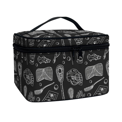 Doodle Lacrosse Pattern Print Travel Makeup Bag