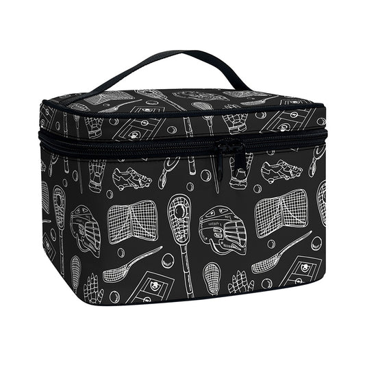 Doodle Lacrosse Pattern Print Travel Makeup Bag