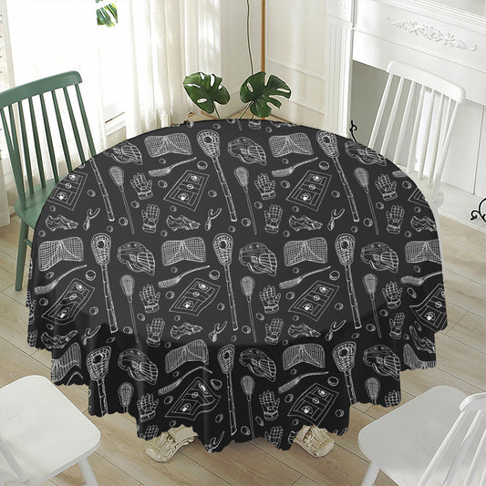 Doodle Lacrosse Pattern Print Waterproof Round Tablecloth
