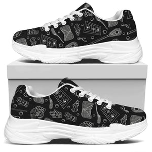 Doodle Lacrosse Pattern Print White Chunky Shoes