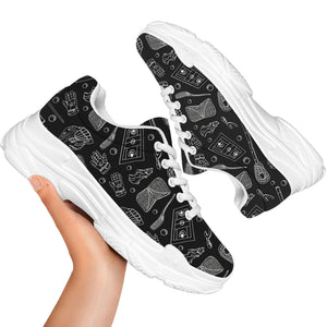 Doodle Lacrosse Pattern Print White Chunky Shoes