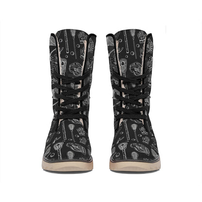 Doodle Lacrosse Pattern Print Winter Boots