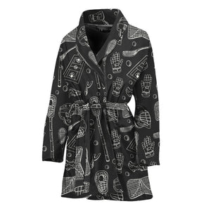 Doodle Lacrosse Pattern Print Women's Bathrobe