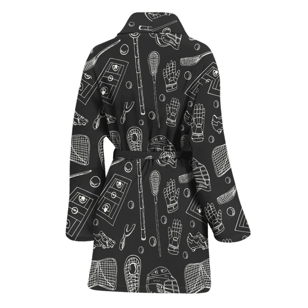 Doodle Lacrosse Pattern Print Women's Bathrobe