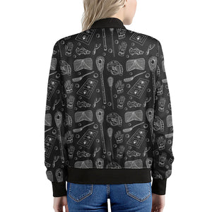 Doodle Lacrosse Pattern Print Women's Bomber Jacket