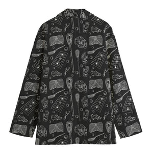 Doodle Lacrosse Pattern Print Women's Cotton Blazer