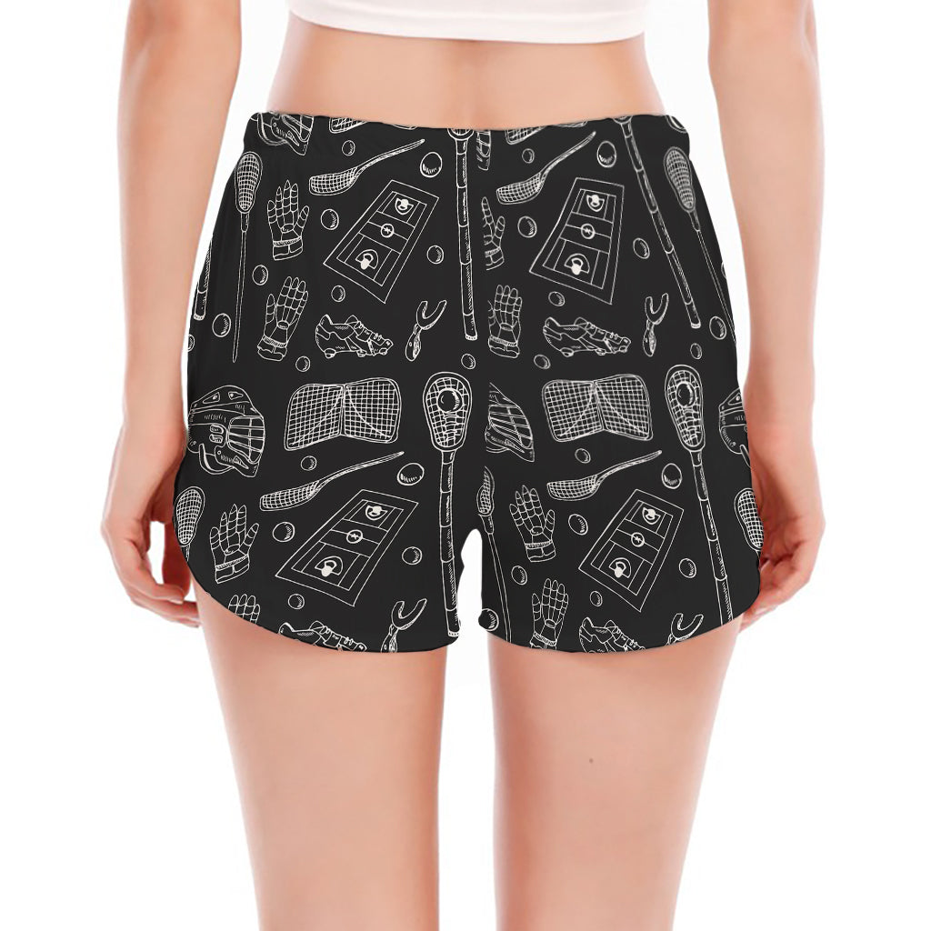Doodle Lacrosse Pattern Print Women's Split Running Shorts