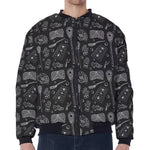 Doodle Lacrosse Pattern Print Zip Sleeve Bomber Jacket