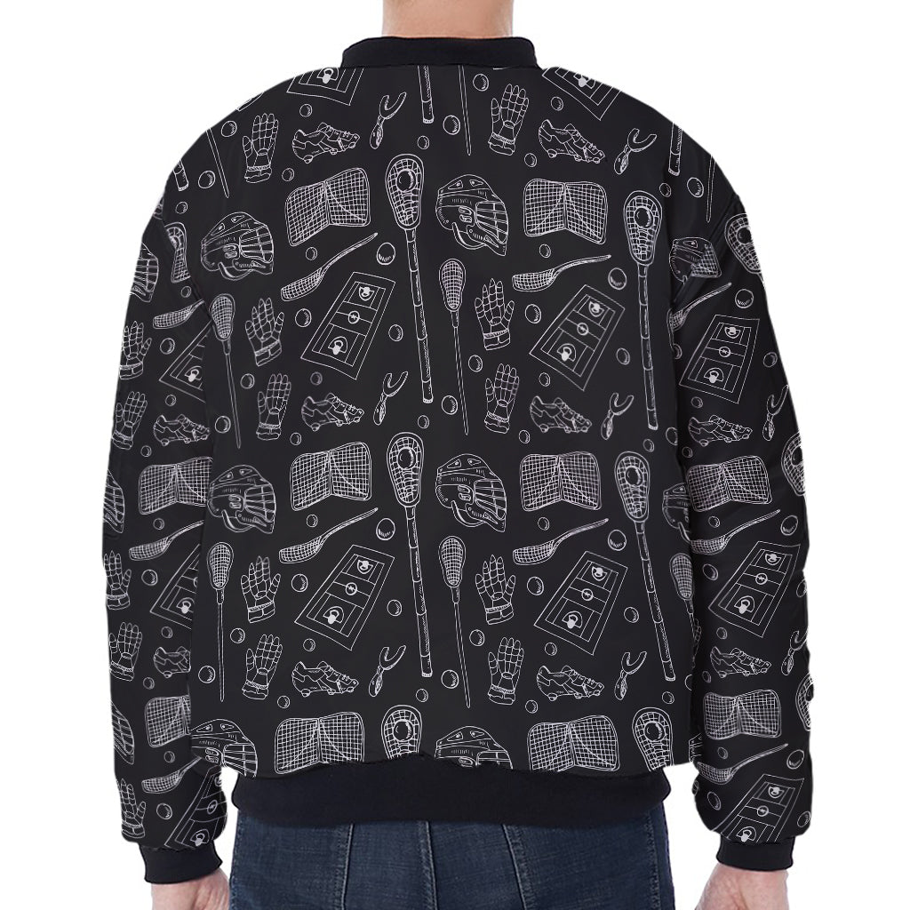 Doodle Lacrosse Pattern Print Zip Sleeve Bomber Jacket