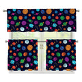 Doodle Planets Pattern Print 3 Piece Kitchen Curtains