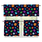 Doodle Planets Pattern Print 3 Piece Kitchen Curtains