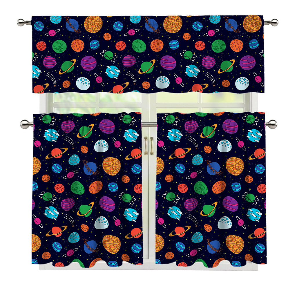 Doodle Planets Pattern Print 3 Piece Kitchen Curtains