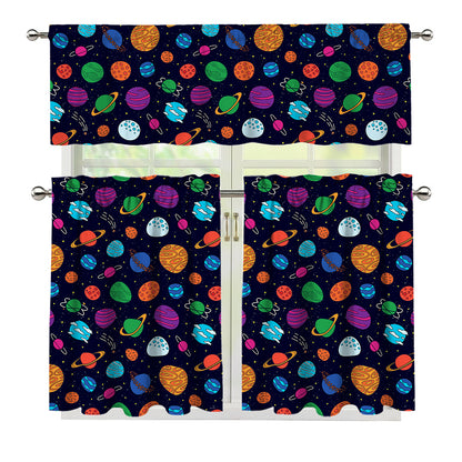 Doodle Planets Pattern Print 3 Piece Kitchen Curtains