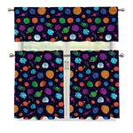 Doodle Planets Pattern Print 3 Piece Kitchen Curtains