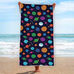Doodle Planets Pattern Print Beach Towel