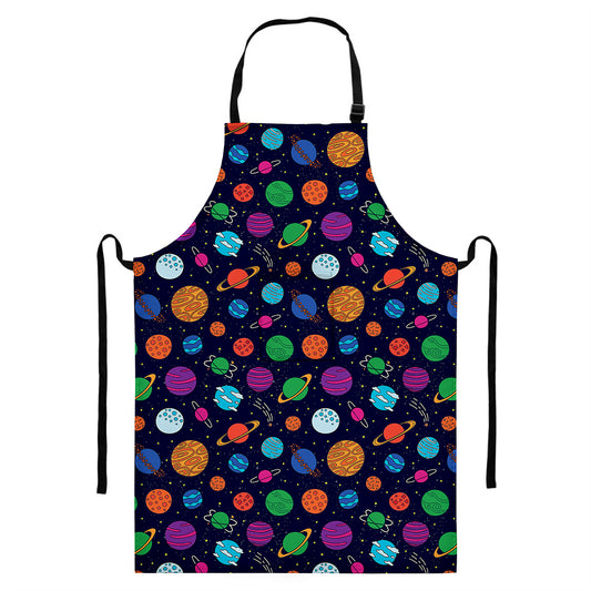Doodle Planets Pattern Print Bib Apron With Pocket