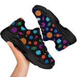 Doodle Planets Pattern Print Black Chunky Shoes