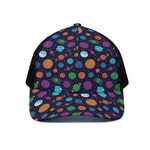 Doodle Planets Pattern Print Black Mesh Trucker Cap