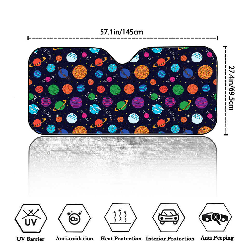 Doodle Planets Pattern Print Car Windshield Sun Shade