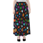 Doodle Planets Pattern Print Chiffon Maxi Skirt
