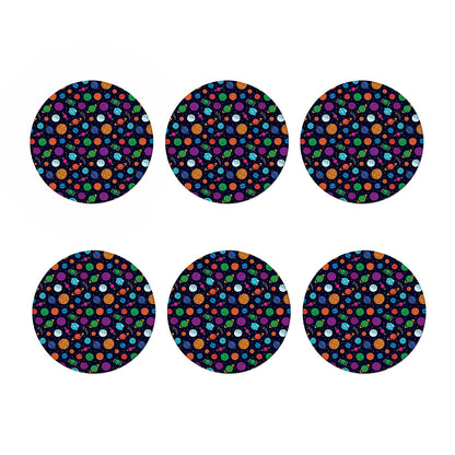 Doodle Planets Pattern Print Coaster Set
