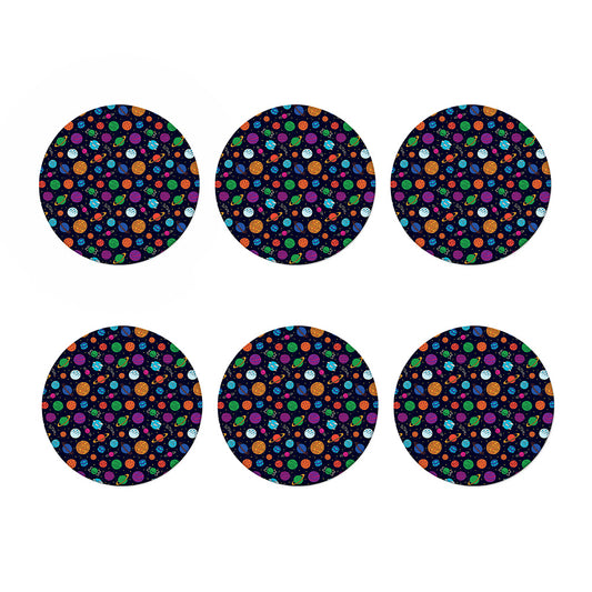 Doodle Planets Pattern Print Coaster Set