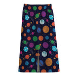Doodle Planets Pattern Print Cotton Front Slit Maxi Skirt