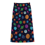 Doodle Planets Pattern Print Cotton Front Slit Maxi Skirt