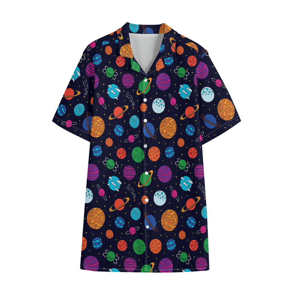 Doodle Planets Pattern Print Cotton Hawaiian Shirt