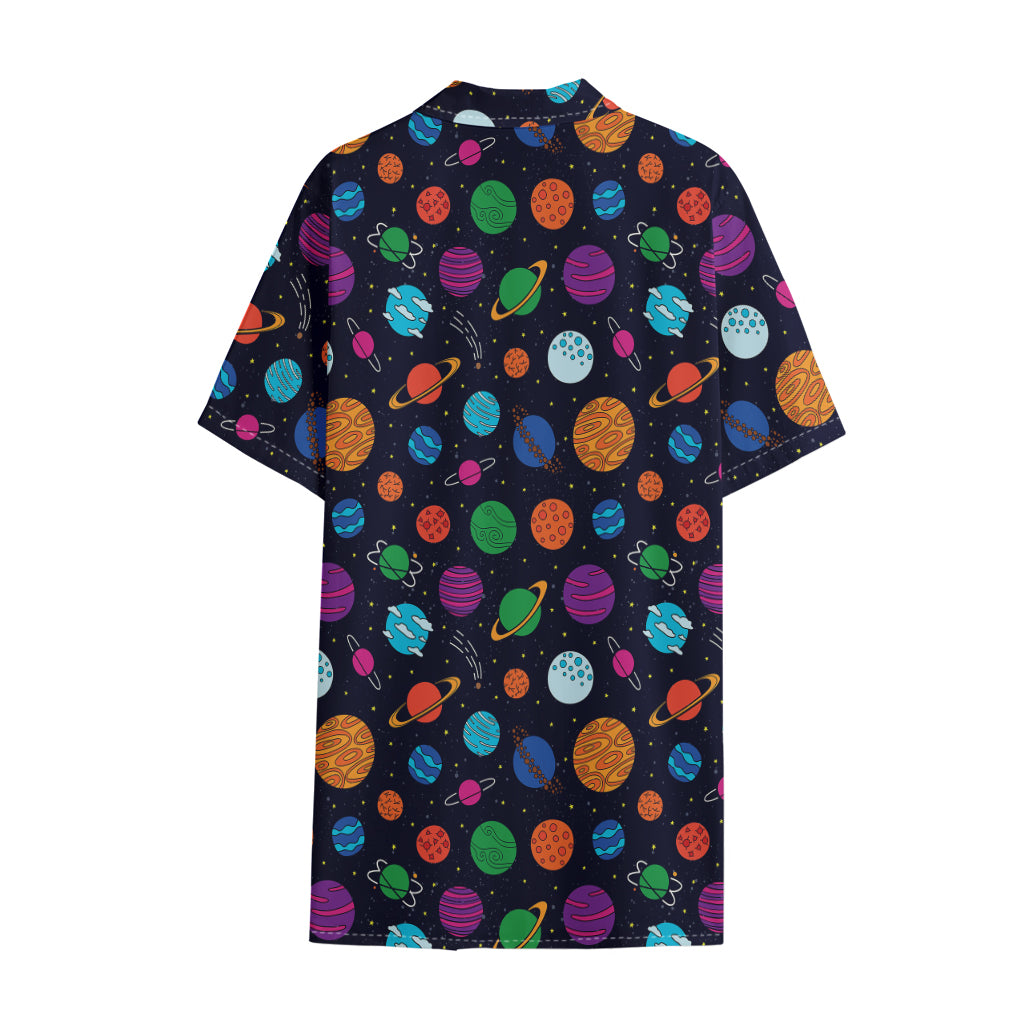 Doodle Planets Pattern Print Cotton Hawaiian Shirt