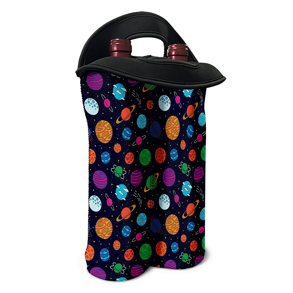 Doodle Planets Pattern Print Double Neoprene Wine Tote