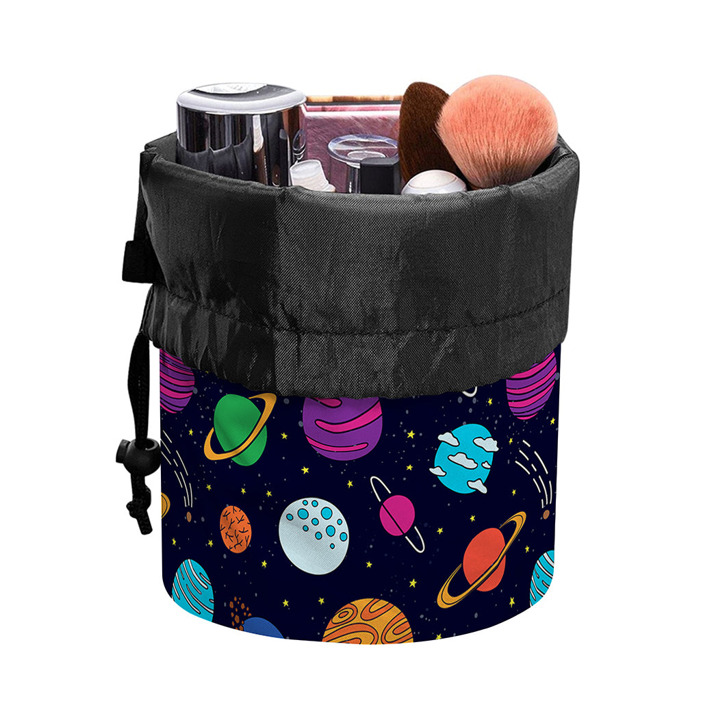 Doodle Planets Pattern Print Drawstring Makeup Bag