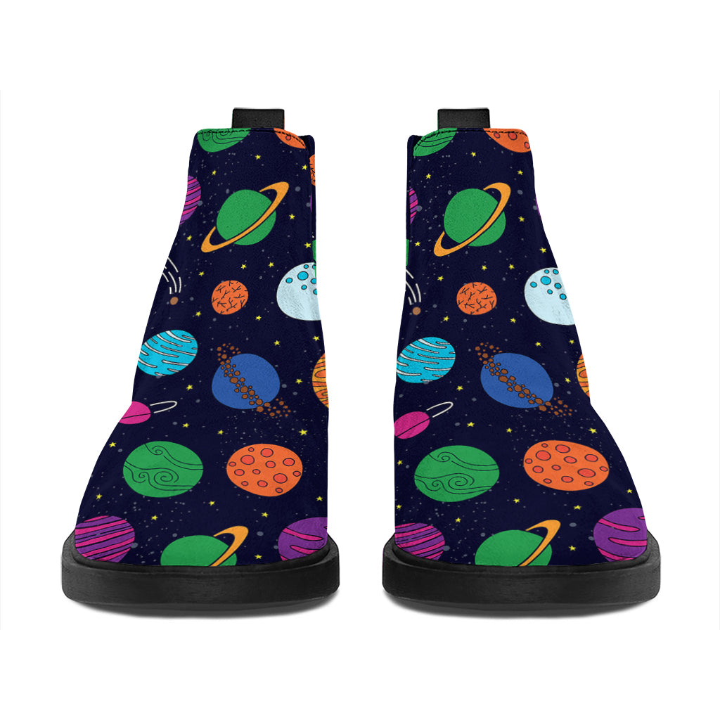 Doodle Planets Pattern Print Flat Ankle Boots
