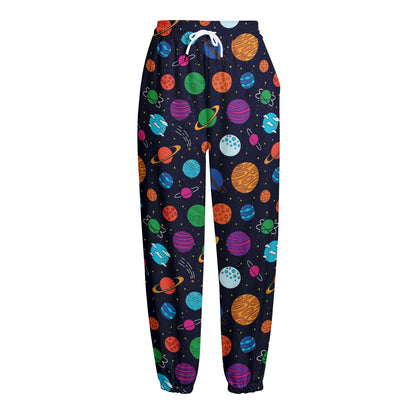 Doodle Planets Pattern Print Fleece Lined Knit Pants