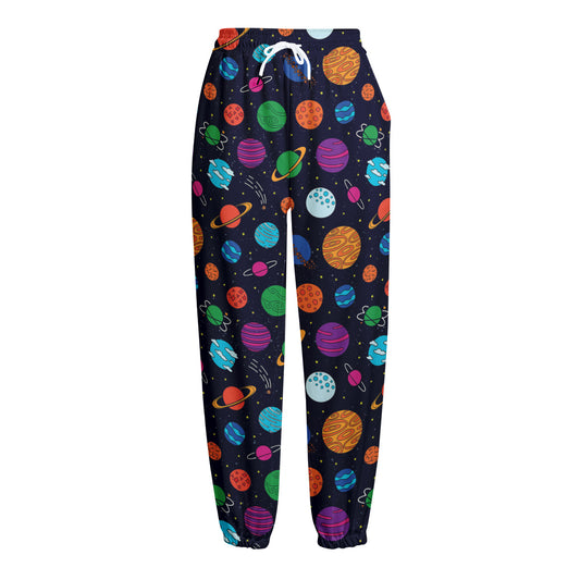 Doodle Planets Pattern Print Fleece Lined Knit Pants
