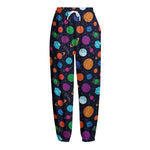 Doodle Planets Pattern Print Fleece Lined Knit Pants