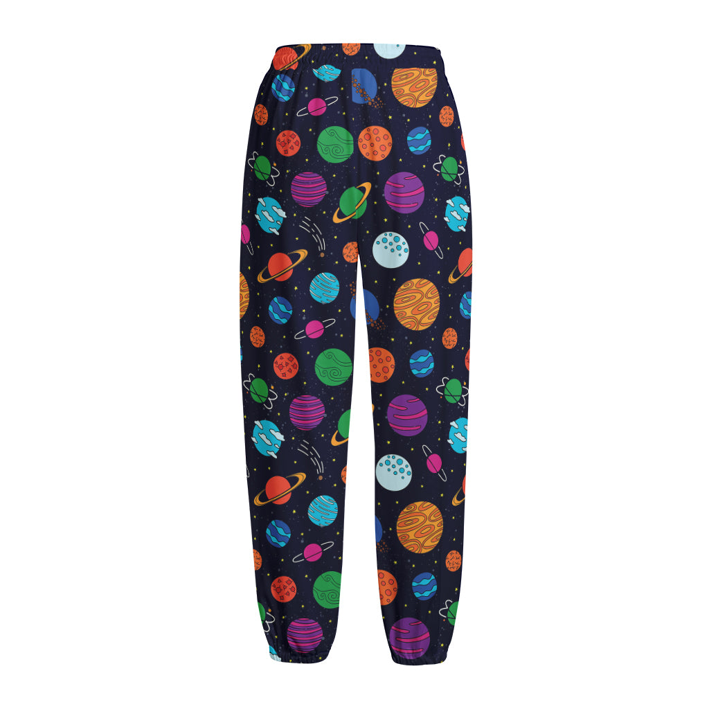 Doodle Planets Pattern Print Fleece Lined Knit Pants