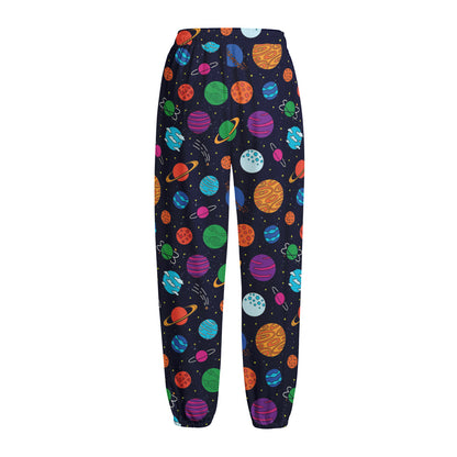 Doodle Planets Pattern Print Fleece Lined Knit Pants