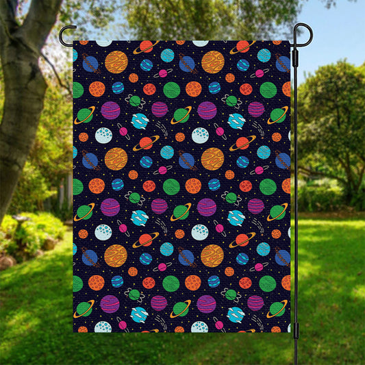 Doodle Planets Pattern Print Garden Flag