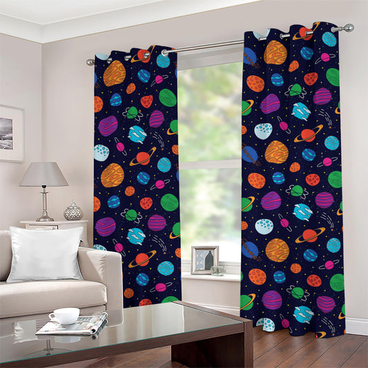 Doodle Planets Pattern Print Grommet Curtains