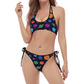 Doodle Planets Pattern Print Halter Scoop Tie Side Bikini