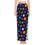 Doodle Planets Pattern Print High Slit Maxi Skirt