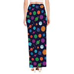 Doodle Planets Pattern Print High Slit Maxi Skirt