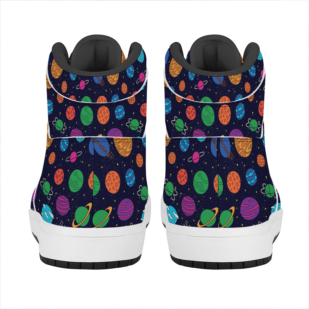 Doodle Planets Pattern Print High Top Leather Sneakers